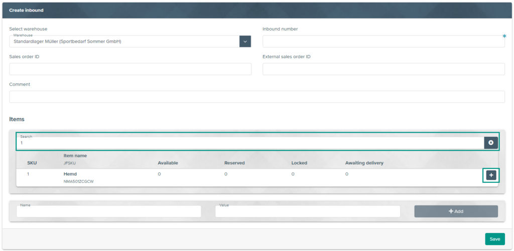 Adding items to an inbound