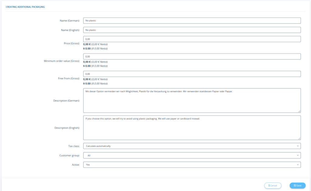 Creating plastic-free packaging in JTL-Shop 5