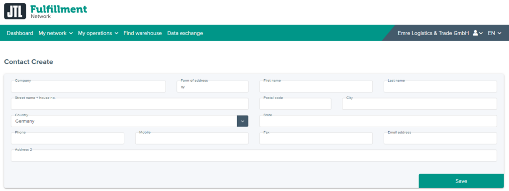 Creating an address in the JTL-Fulfillment Network
