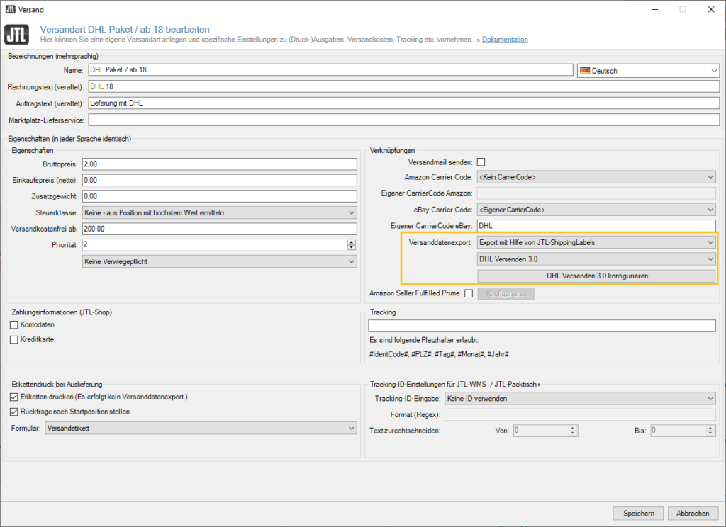 DHL Versenden Einrichten 008 Versandarten Einstellungen