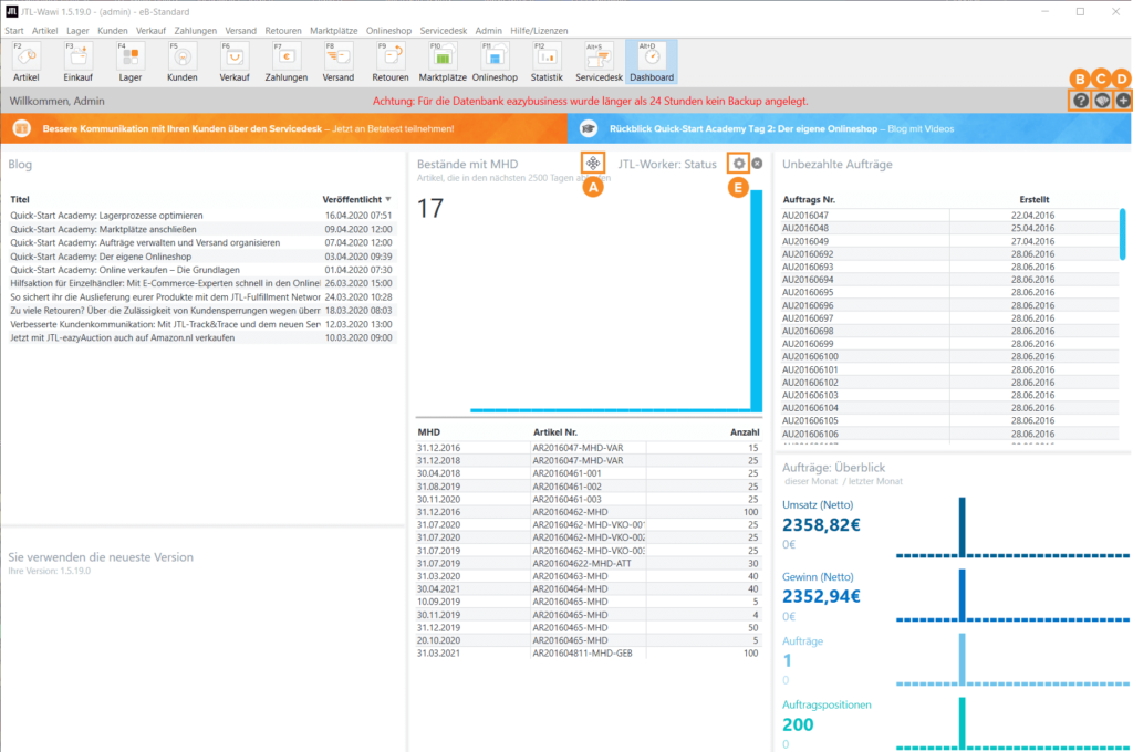 JTL-Wawi overview dashboard