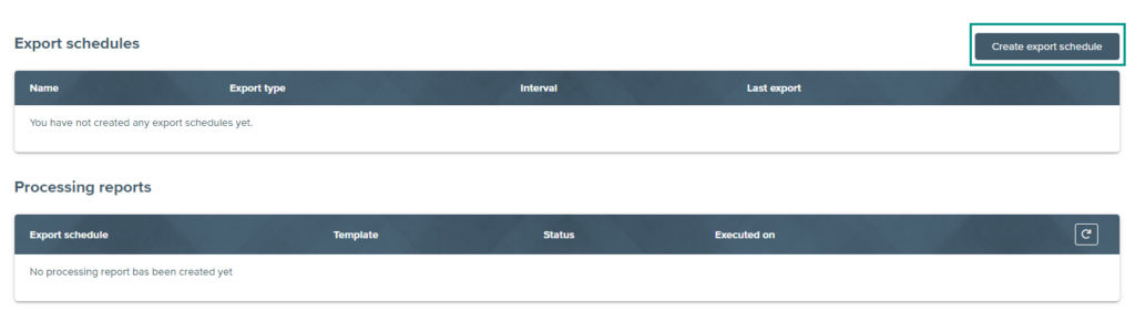 Button “Create export schedule” in the Export section