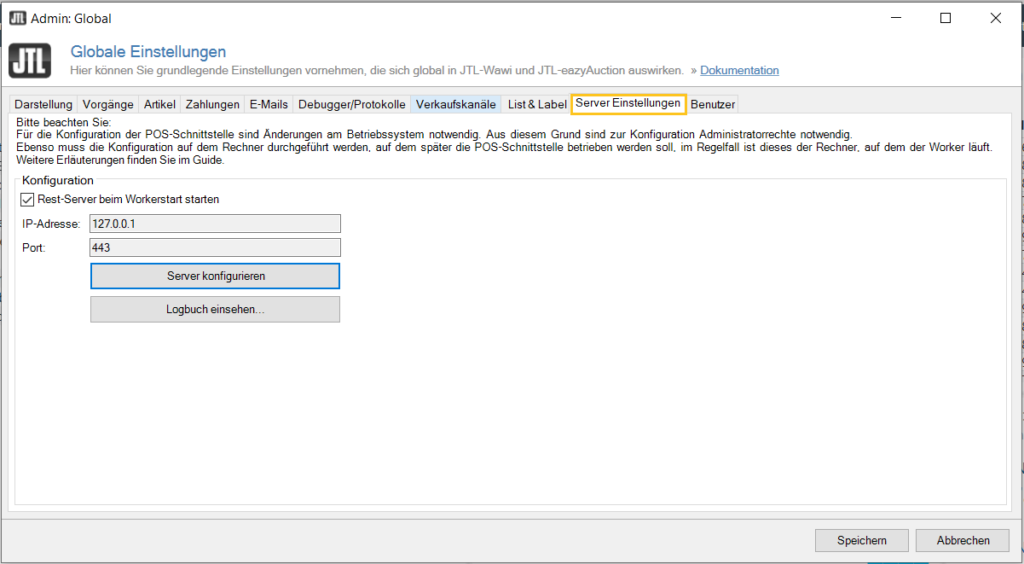Globale Server Einstellungen anpassen JTLGuide