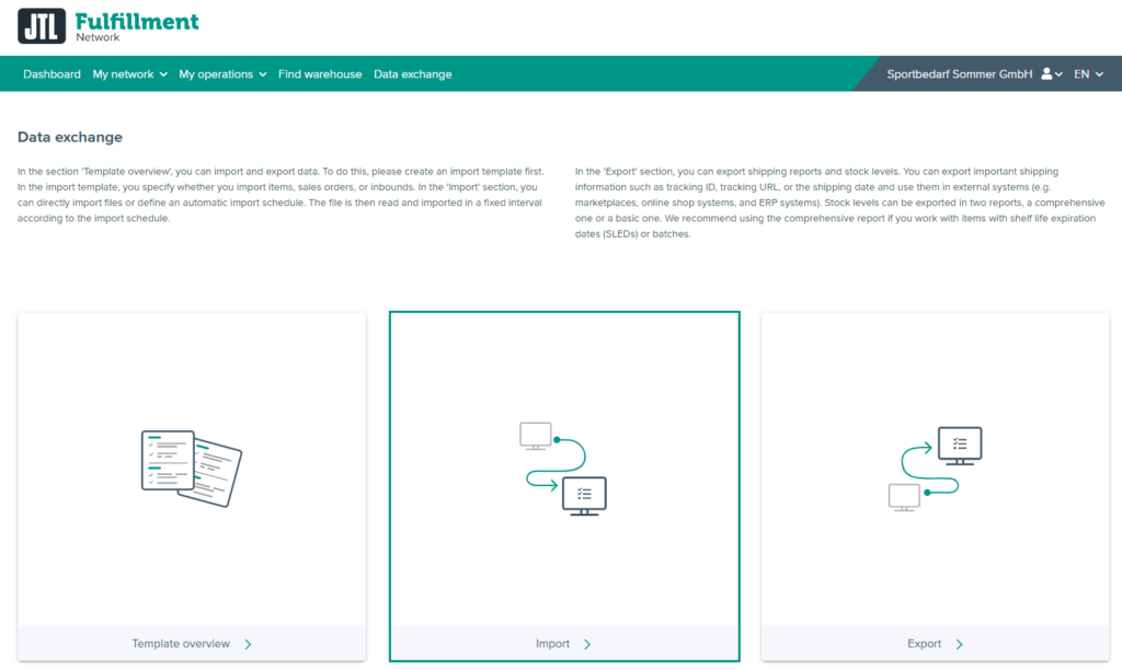 Imports in the portal of the JTL-Fulfillment Network
