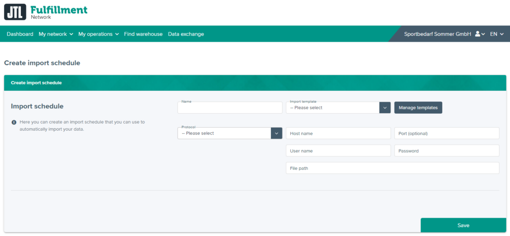 Example of an import schedule
