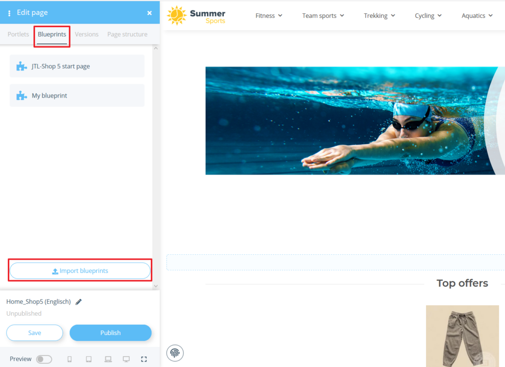 Importing a blueprint for your own portlet