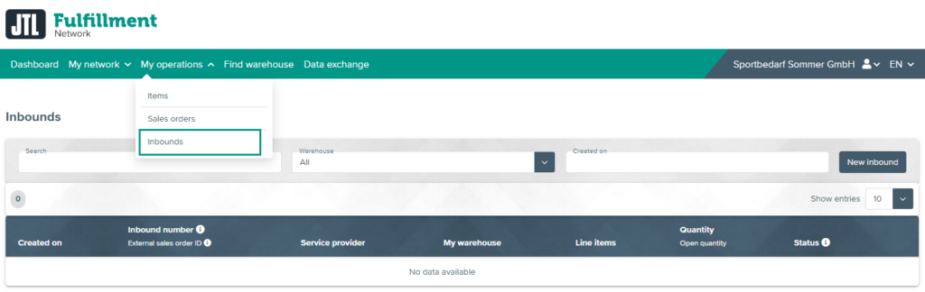 Opening inbound in the Ffn Portal