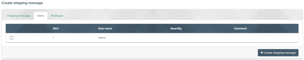 Entering items for the shipping message