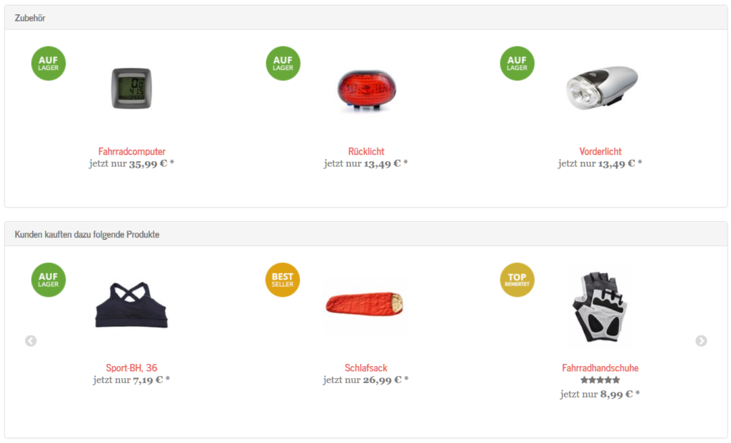 Cross-Selling Beispiel aus einem JTL-Shop