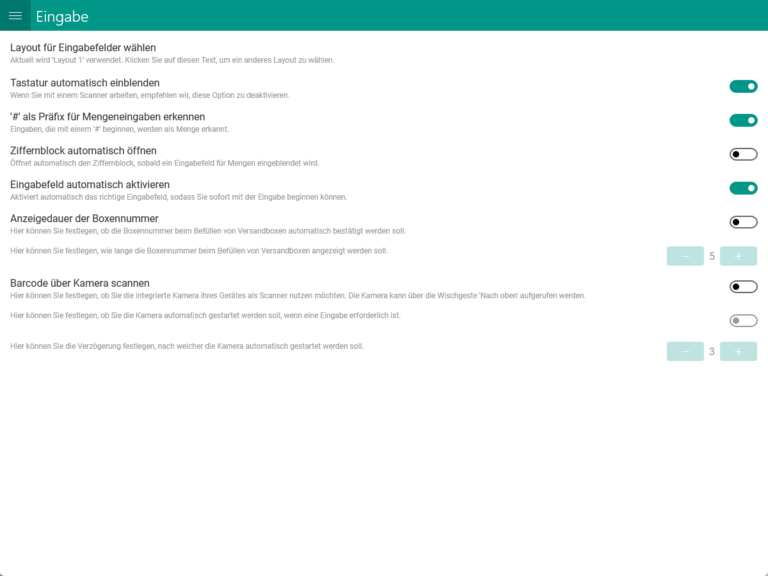 JTL WMS Mobile Einstellungen 005 Einstellungen Eingabe