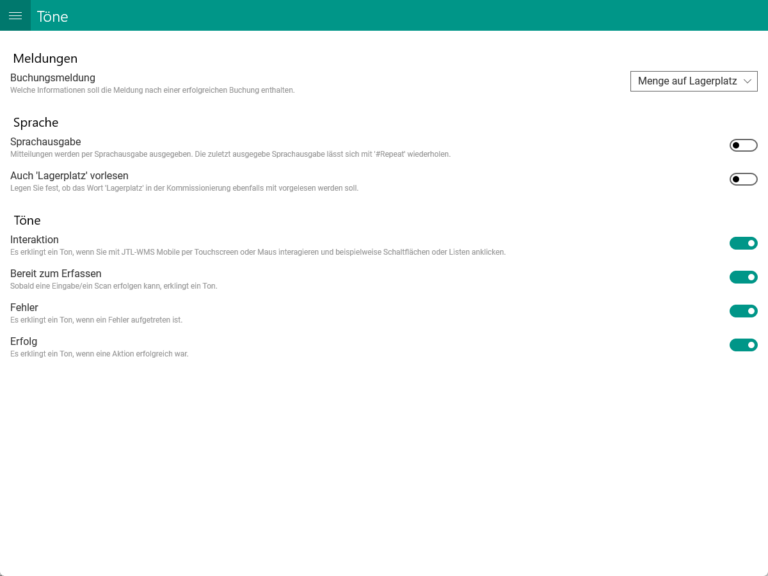 JTL WMS Mobile Einstellungen 006 Einstellungen Toene