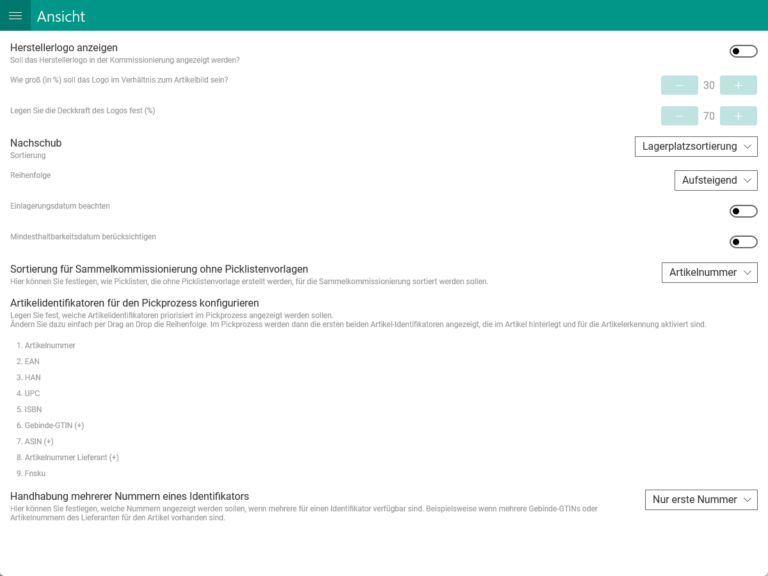 JTL WMS Mobile Einstellungen 007 Einstellungen Ansicht
