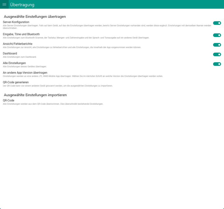 JTL WMS Mobile Einstellungen 009 Einstellungen Uebertragung