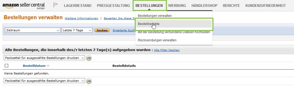Bestellberichte bei Amazon aufrufen