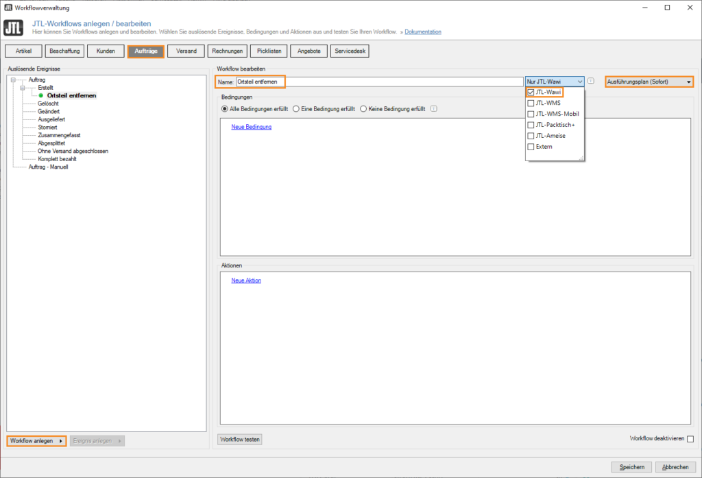 Jtl Wawi Workflows 001 Ortsnamen Pruefen Workflow1 Workflow Erstellen