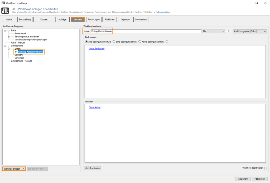 Jtl Wawi Workflows 001 Historieneintrag Workflow Anlegen