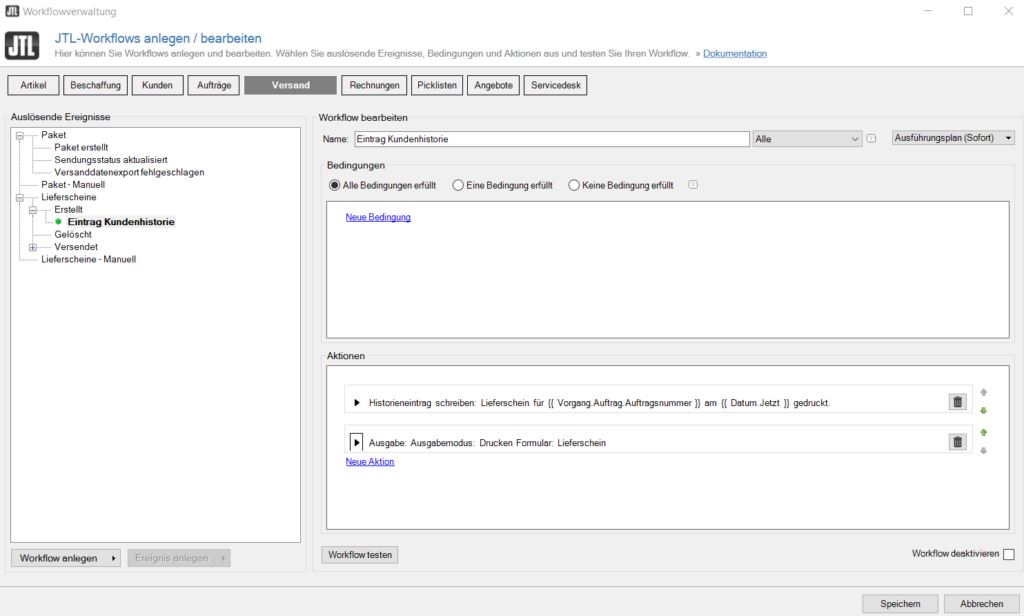 Jtl Wawi Workflows 004 Historieneintrag Workflow Testen