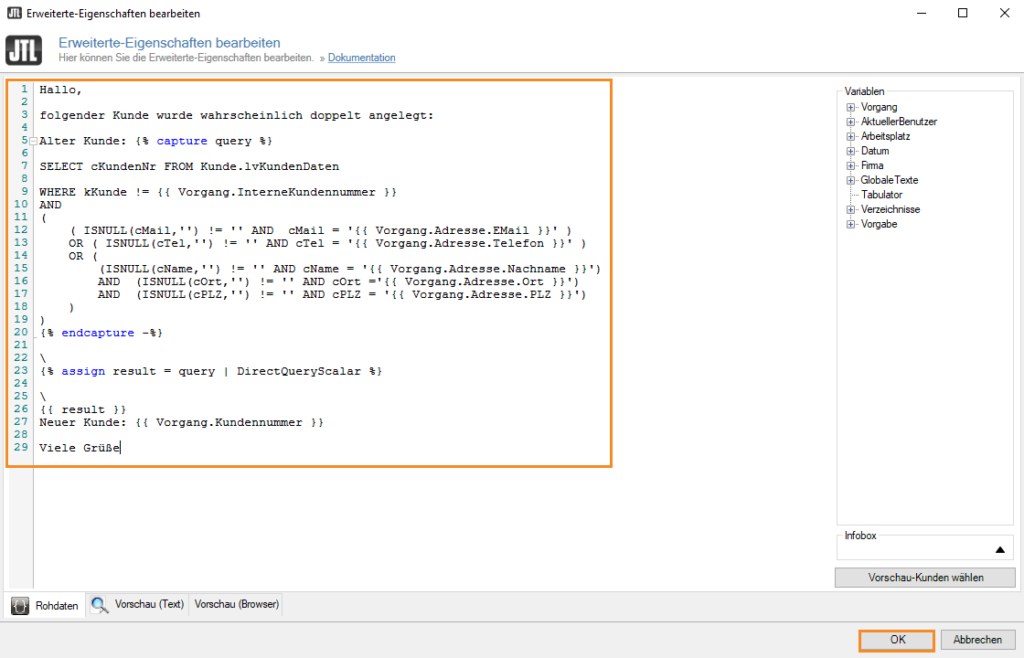 Jtl Wawi Workflows Doppelte Kunden 006 Aktion Code