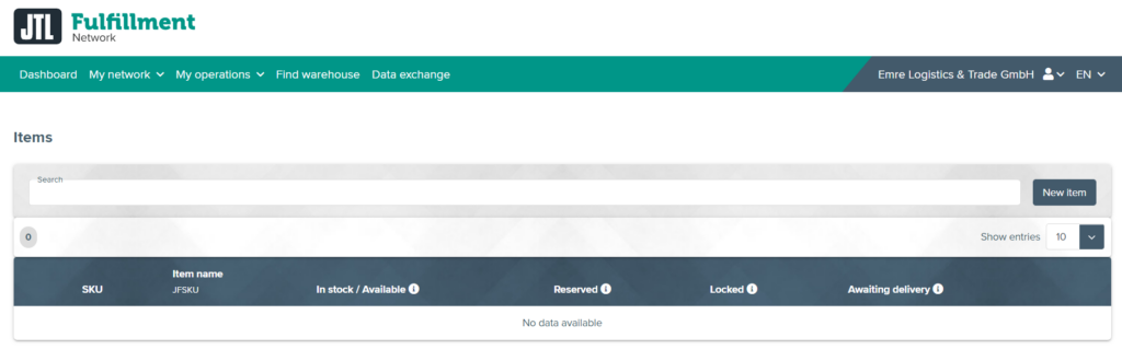 Page for creating items in the Fulfillment Portal