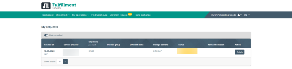 Pending confirmation in the JTL-Fulfillment Network