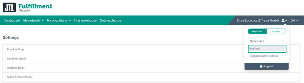 Opening number ranges via the menu in the Fulfillment Portal