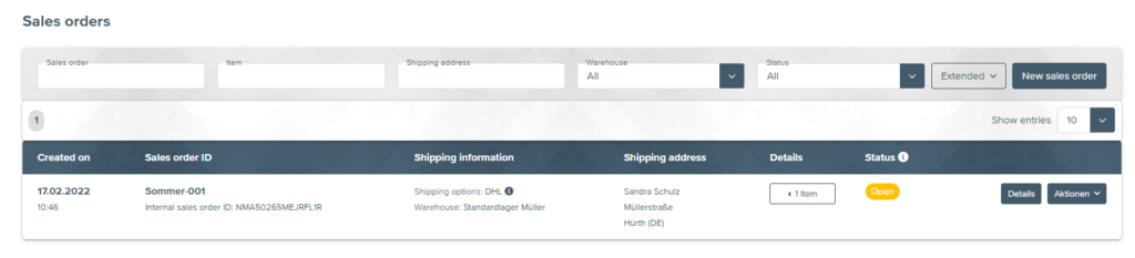 Sales order not yet shipped in Fulfillment Portal