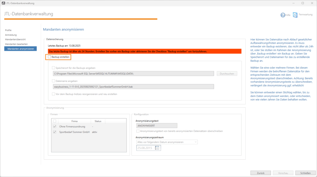 Personenbezogene Daten Anonymisieren Datenbank Mandanten Anonymisieren Backup