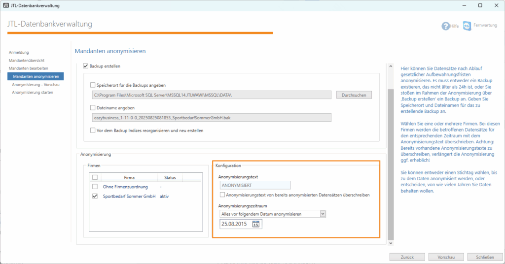 Personenbezogene Daten Anonymisieren Datenbank Mandanten Anonymisieren Konfiguration