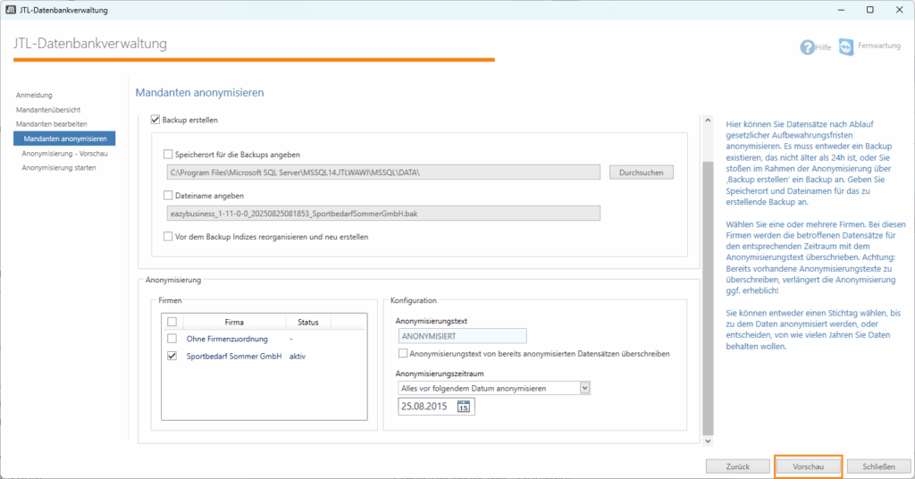 Personenbezogene Daten Anonymisieren Datenbank Mandanten Anonymisieren Vorschau
