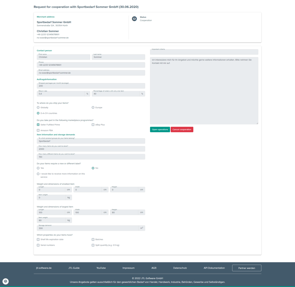 Request confirmed by a fulfilment service provider