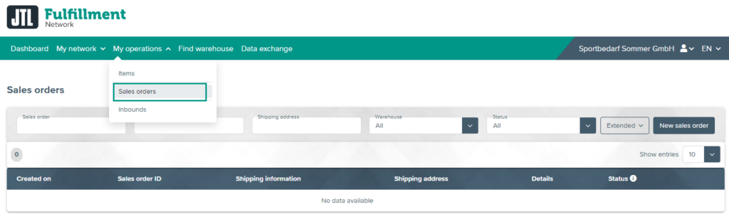 Sales orders in the Fulfillment Portal