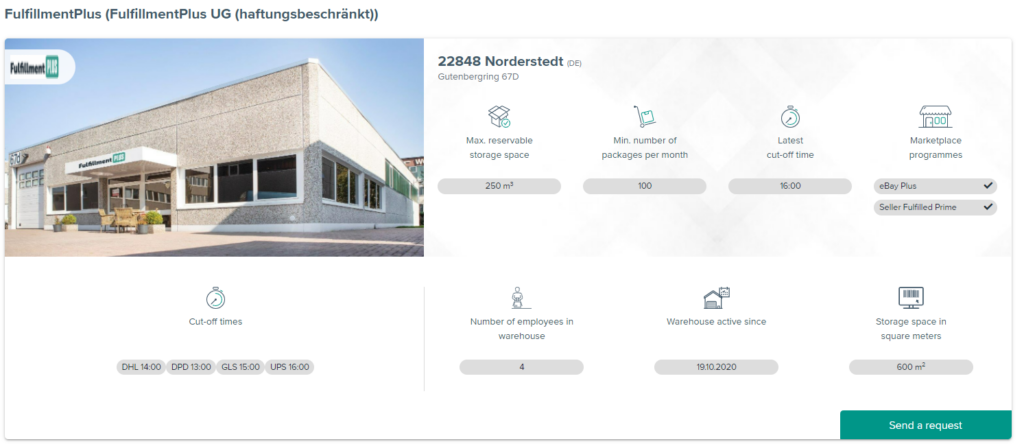 Warehouse advert of a fulfilment service provider in the JTL-Fulfillment Network