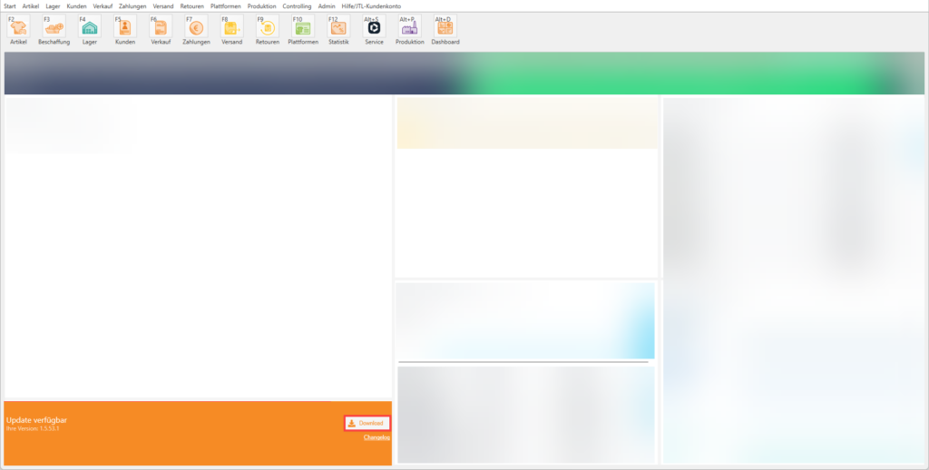 Anzeige verfügbares Update auf dem Wawi Dashboard