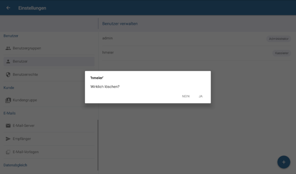 Abfrage beim Löschen eines Benutzers in JTL-POS