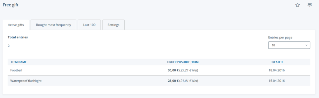 Active free gifts in JTL-Shop