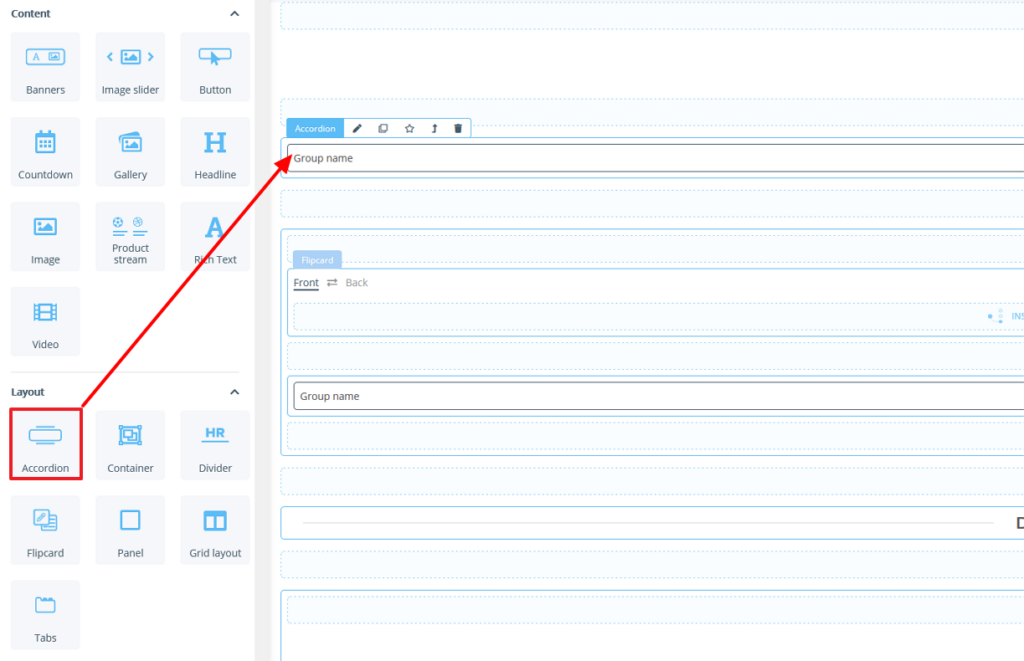 Inserting an Accordion portlet