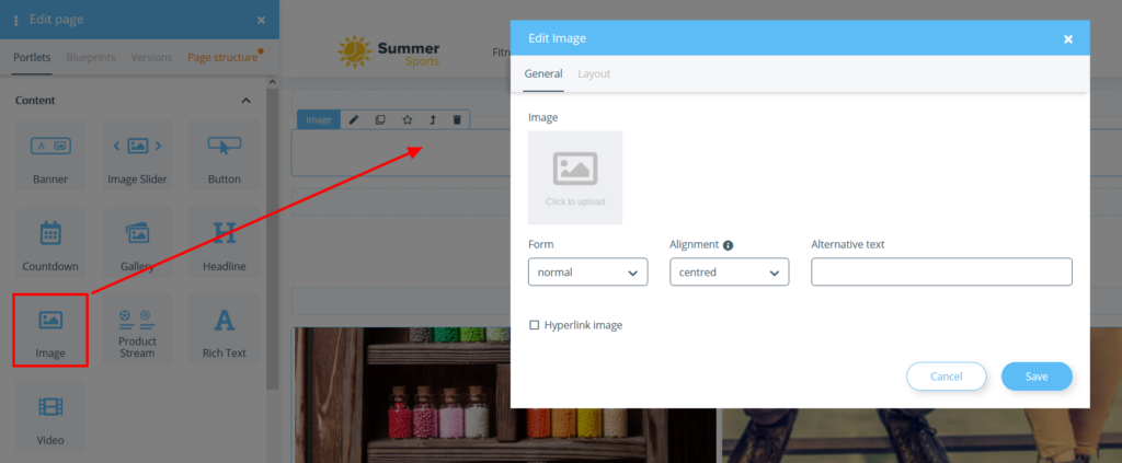 Inserting the Image portlet with the OPC