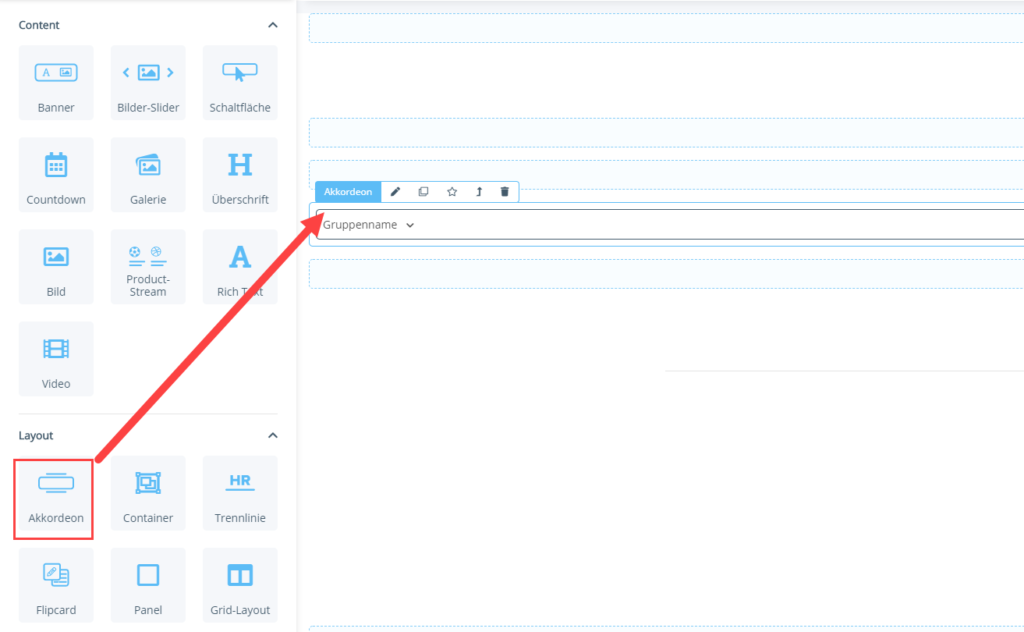 Akkordeon-Portlet einfügen