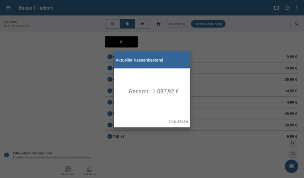 Aktueller Kassenbestand in JTL-POS