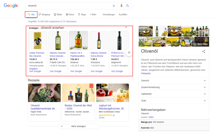 Anzeigen auf der Hauptseite von Google
