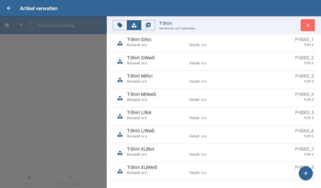 Alle Variationskombinationen eines Artikels wurden erstellt.
