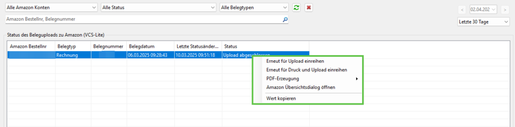Amazon Vcs Plattformen Amazon Belegupload Vcs Lite Kontextmenue Jtl Eazyauction