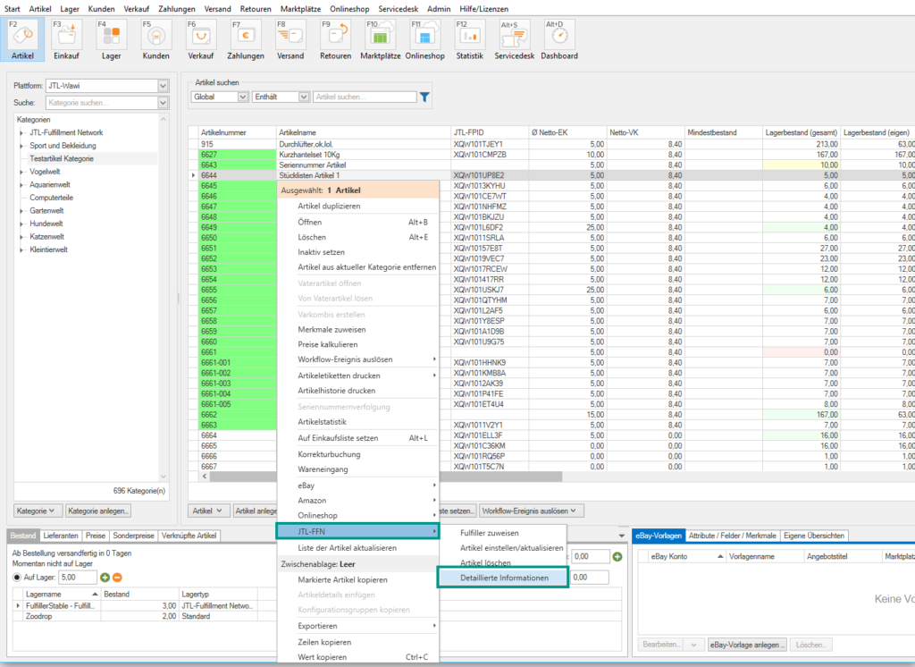 Funktion Detaillierte Informationen In JTL-Wawi
