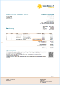 Beispiel für ein Artikelattribut in einer Rechnung