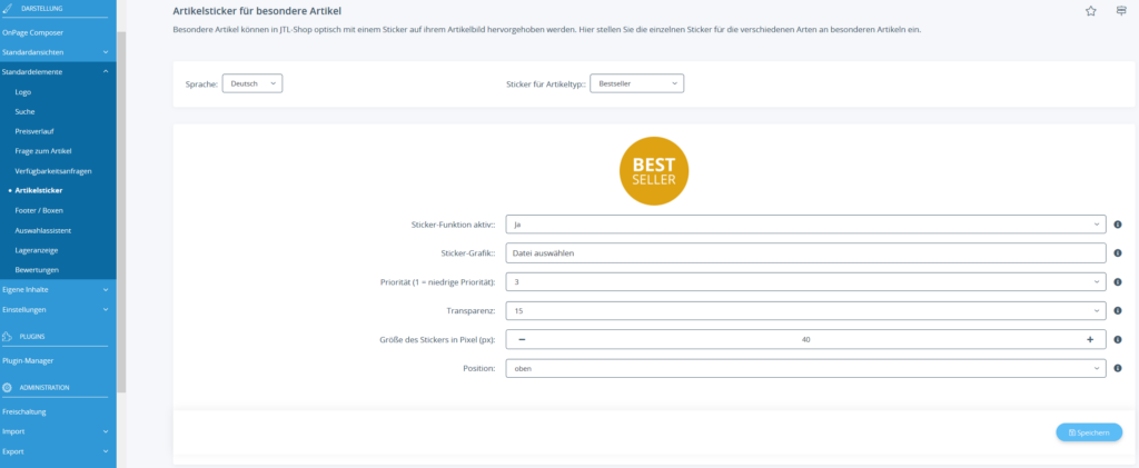 Alle Einstellungen zu Artikelstickern für JTL-Shop 5
