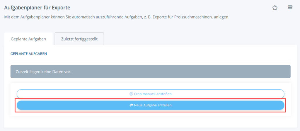 Neue Aufgabe für den Export für Google Shopping erstellen