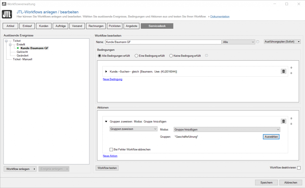 Automatischer Workflow für den Servicedesk