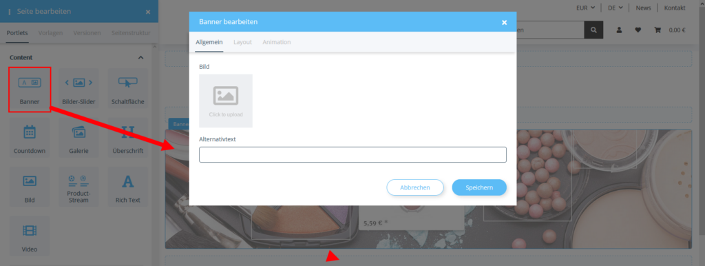 Banner im OnPage Composer bearbeiten