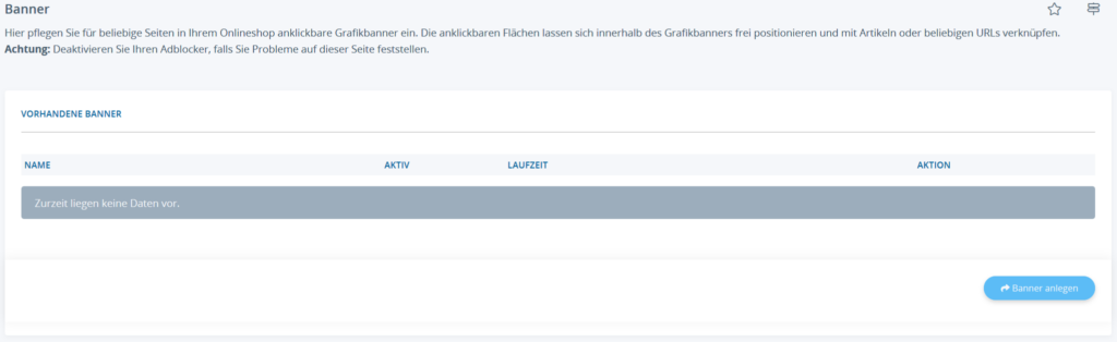 Bannerverwaltung noch ohne Banner in JTL-Shop 5