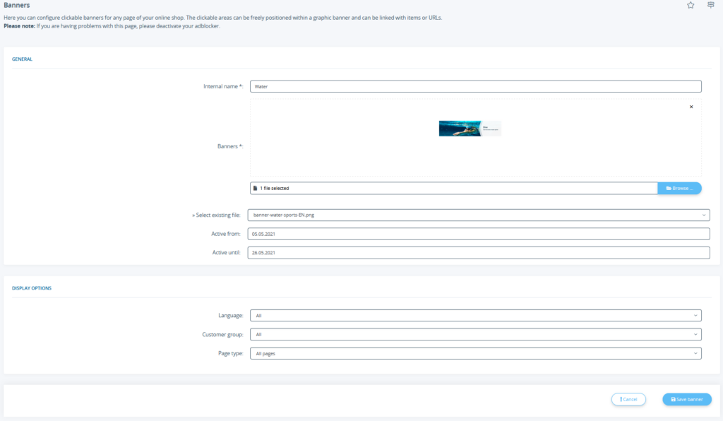 Overview of all banner options for JTL-Shop 5